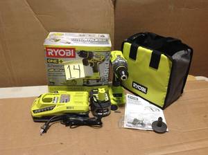lot 14 image: RYOBI 18-Volt ONE Lithium-Ion Cordless Brushless 12 in. Hammer DrillDriver Kit with 4.0Ah LITHIUM Battery, Charger and Bag