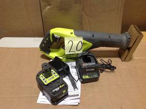 lot 20 image: RYOBI 18-Volt ONE Cordless Reciprocating Saw Kit with (1) 4.0 Ah Lithium-Ion Battery and 18-Volt Charger
