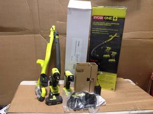 lot 27 image: RYOBI P1937SB ONE 18V Cordless Power Tool Combo kit Drilldriver, trimmer & Impact