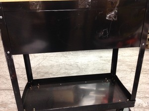 lot 101 image: Husky 36 in. W 3-Drawer Rolling Tool Cart in Gloss Black with Hardwood Top in good conditions