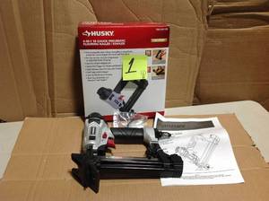 lot 1 image: Husky Pneumatic 4-in-1 18-Gauge 1-58 in. Mini Flooring Nailer and Stapler