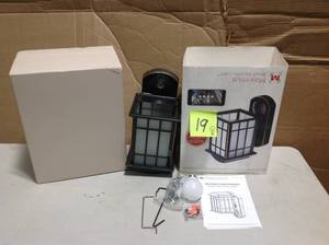 lot 19 image: Craftsman Oil Rubbed Bronze Motion Activated Smart Security Outdoor Metal and Glass Wall Lantern Sconce