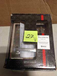 lot 27 image: Baldwin Prestige Spyglass Satin Nickel Universal Entrance Door Handleset Featuring SmartKey Security