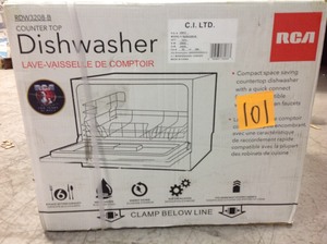 lot 101 image: RCA Electronic Countertop Dishwasher in White with 6 Place Setting Capacity IN GOOD CONDITIONS
