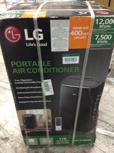 lot 102 image: LG Electronics 12,000 BTU (7,500 BTU,DOE), 115-Volt Portable AC w Dehumidifier Function and LCD Remote in Graphite NOT USED
