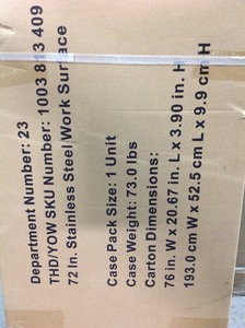 lot 115 image: Husky 72 in. Stainless Steel Work Surface NOT USED