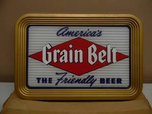 lot 6 image: VINTAGE 1950s NEW OLD STOCK  STILL IN THE BOX GRAIN BELT BEER SIGN - AWESOME PIECE - NEVER SEEN ONE THIS NICE - METAL FRAME AND BACK - APPROX 16 BY 11 - SEE PICTURES