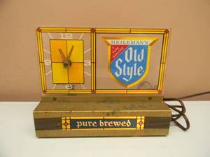 lot 7 image: VINTAGE HEILEMANS OLD STYLE BEER PURE BREWED CASH REGISTER TOPPER LIGHTED BEER CLOCK BAR SIGN - WORKS - VERY COOL PIECE - SEE PICTURES