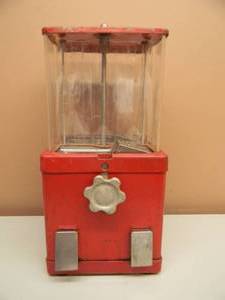 lot 8 image: RARE - VINTAGE DOUBLE SIDED 2 PRIZE SLOTS COIN VENDING MACHINE GUM  TOY - AWESOME - SEE PICTURES