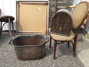 Brass tub and antique radio...