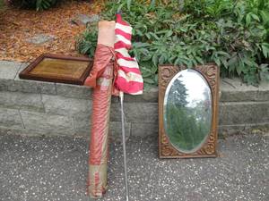 Leather, mirror, flag and serving p...