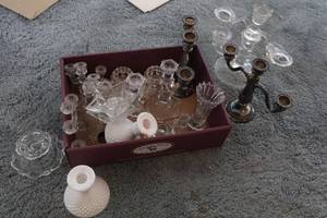 Glass and silver candleholders