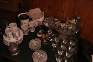 Swedish coffee set, cut glass bowls, cut glass luncheon plates, and other home dcor