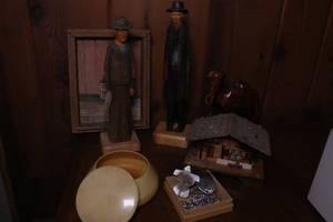 Swedish wood carvings, music box, pewter jewelry, and home dcor