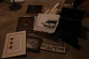 Lot of vintage artwork and projector