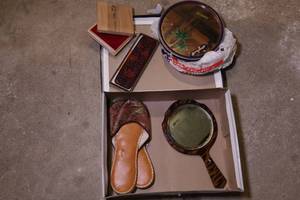 Ladies hand mirrors and slippers...