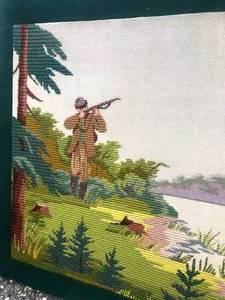 Large embroidered hunting scene...