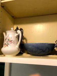 Lot of teapots, bowls, and kitchenware