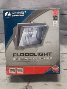 lot 19 image: Lithonia 300 to 500 Watt Halogen Security Lights Gray ($37 on Amazon)