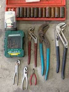 lot 42 image: Groove Joint Pliers, Drill Bits, Impact Sockets