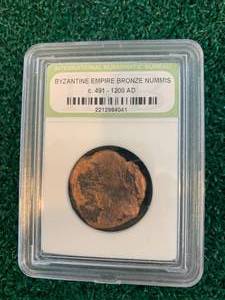 lot 118 image: Byzantine Bronze Nummis Coin c. 491-1200 AD