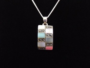 .925 Sterling Silver Art Nouveau Multi Stone Shield Pendant Necklace