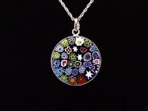 .925 Sterling Silver Murano Millefiori Pendant Necklace