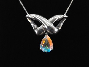 .925 Sterling Silver Aurora Borealis Pear Cut Crustal Slide Pendant Necklace