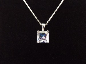 .925 Sterling Silver Princess Cut Mystic Quartz Crystal Pendant Necklace