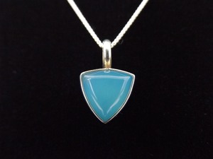 .925 Sterling Silver Aqua Prehnite Trillion Cabochon Pendant Necklace