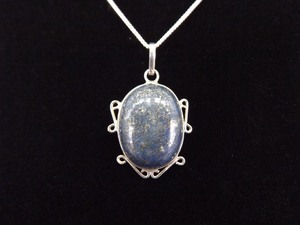 .925 Sterling Silver Lapis Lazuli Cabochon Pendant Necklace