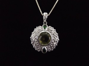 .925 Sterling Silver Emerald and Citrine Crystal Pendant Necklace