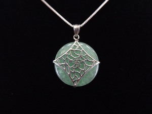 .925 Sterling Silver Light Blue Green Jade Pendant Necklace
