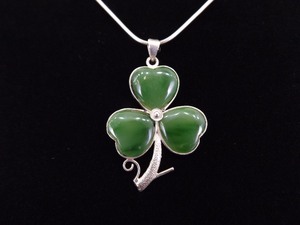 .925 Sterling Silver Jade Clover Pendant Necklace