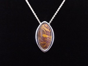 .925 Sterling Silver Brown Swirl Agate Pendant Necklace