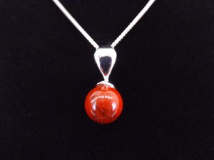 .925 Sterling Silver Red Jasper Ball Pendant Necklace