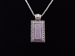 .925 Sterling Silver Rose Quartz Cabochon Pendant Necklace