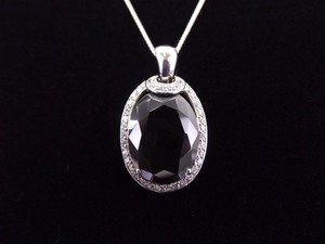 .925 Sterling Silver Faceted Black Tourmaline Crystal Accented Pendant Necklace