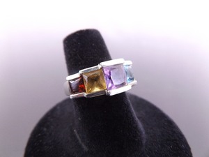 .925 Sterling Silver Multi Colored Crystal Ring&nbspSize&nbsp6