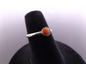 .925 Sterling Silver Coral Cabochon Ring&nbspSize&nbsp5
