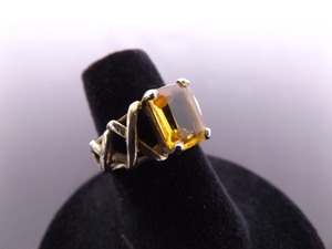.925 Sterling Silver Emerald Cut Citrine Vermeil Ring&nbspSize&nbsp5.75