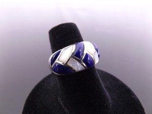 .925 Sterling Silver Lapis and Pearl Ring Size 6