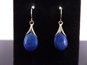 .925 Sterling Silver Lapis Lazuli Vermeil Dangle Hook Earrings