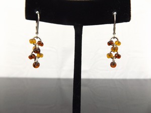 .925 Sterling Silver Amber Hook Clamp Dangle Earrings