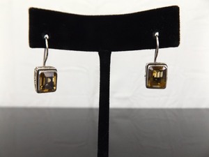 .925 Sterling Silver Emerald Cut Citrine Hook Catch Earrings