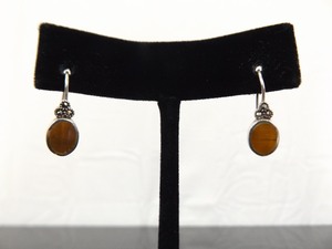 .925 Sterling Silver Inlayed Tigers Eye Hook Catch Earrings