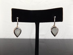 .925 Sterling Silver White Jade Hook Catch Earrings