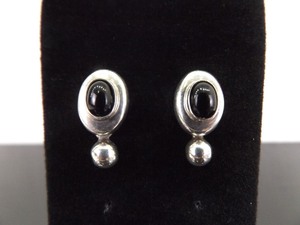 .925 Sterling Silver Black Onyx Cabochon Ball Dangle Post Earrings