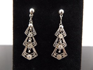 .925 Sterling Silver Filigree Dangle Post Earrings