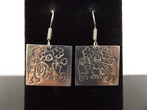 .925 Sterling Silver Family Tree Dangle Hook Earrings